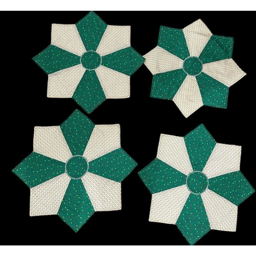 4 Vtg Christmas Holiday Patchwork Quilted Dining Placemats Handmade Starburst